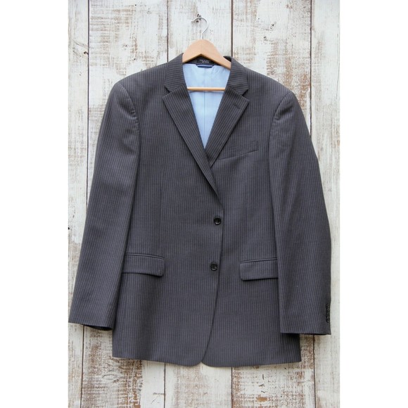 TOMMY HILFIGER Sports Jacket Blazer Sz 44L Gray Striped 100 Wool Suits Blazers